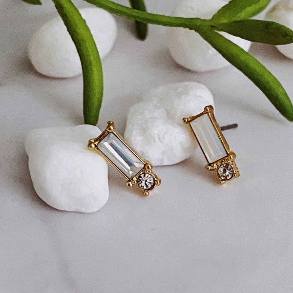 Baguette Cut Stone Stud Earrings