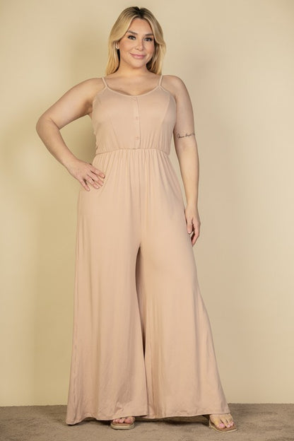 Plus Size Button Front Wide Leg Jumpsuit