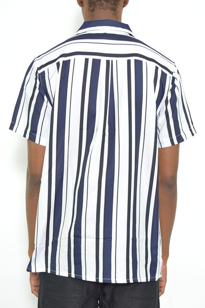 MENS SHORT SLEEVE STRIPED BUTTON DOWN SHIRT PRINT