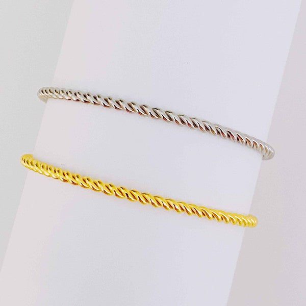 Slim And Cabled Open Bangle Bracelet