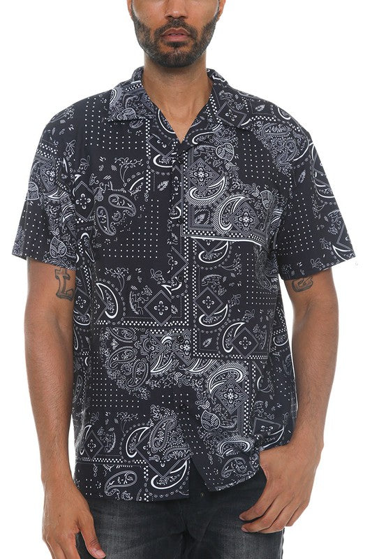 Mens Collared Print Button Down