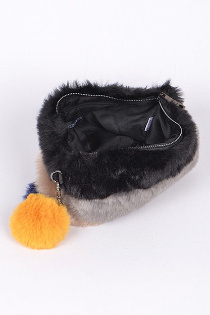 Faux Fur Convertible Wristlet Crossbody Swing Bag