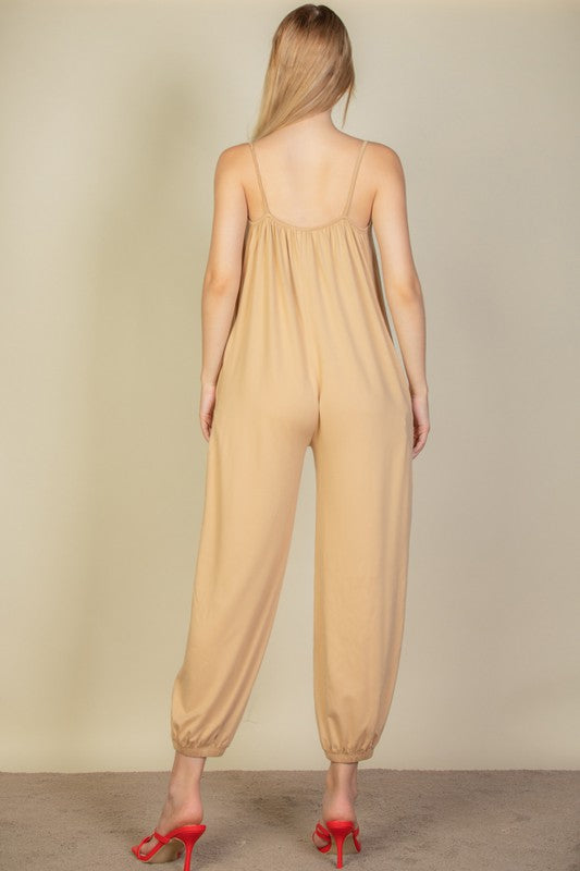 Spaghetti strap solid jumpsuit