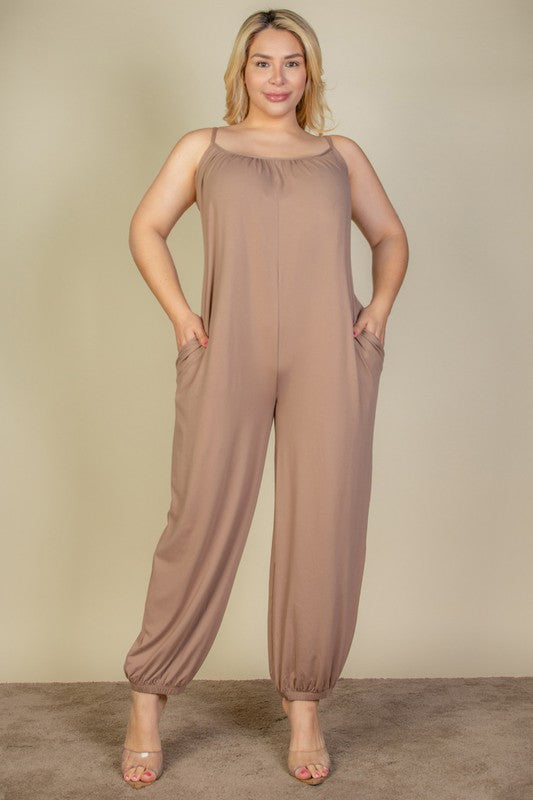 PLUS SIZE SLEEVELESS JOGGER JUMPSUIT