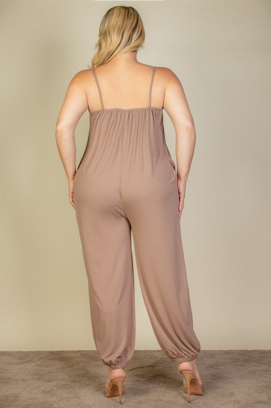 PLUS SIZE SLEEVELESS JOGGER JUMPSUIT