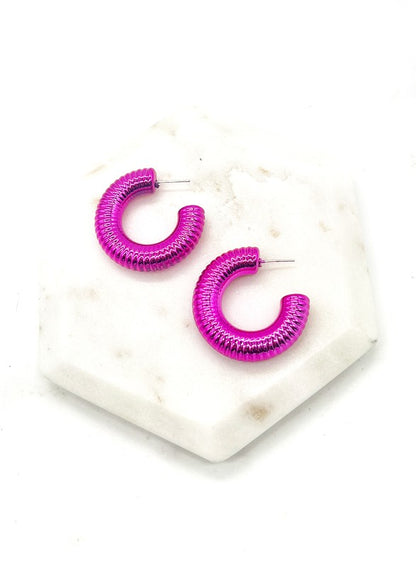 Hot Pink Chrome Acrylic Hoop Earrings