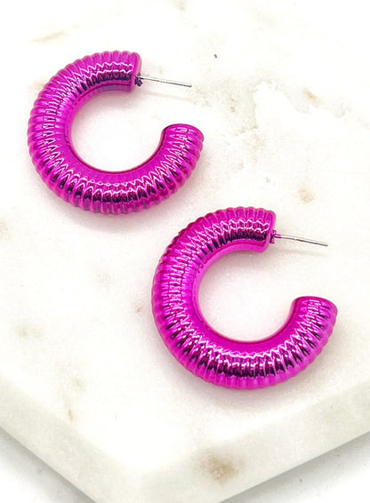 Hot Pink Chrome Acrylic Hoop Earrings