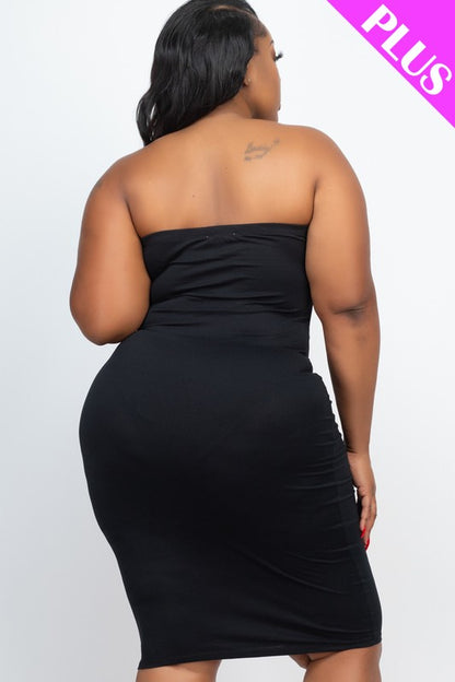 Plus Size Solid Strapless Tube Bodycon Midi Dress