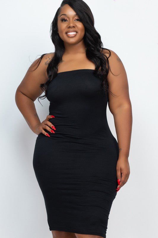 Plus Size Solid Strapless Tube Bodycon Midi Dress