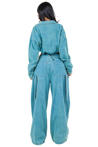 FAHION DENIM TWO PIECE PANT SET