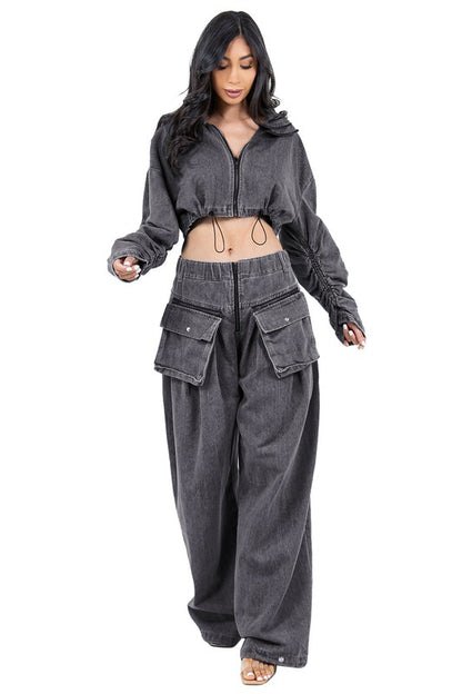 FAHION DENIM TWO PIECE PANT SET