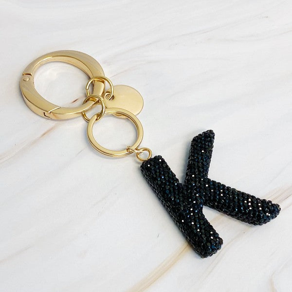 It Girl Glam Initial Key Chain - Black Diamonds