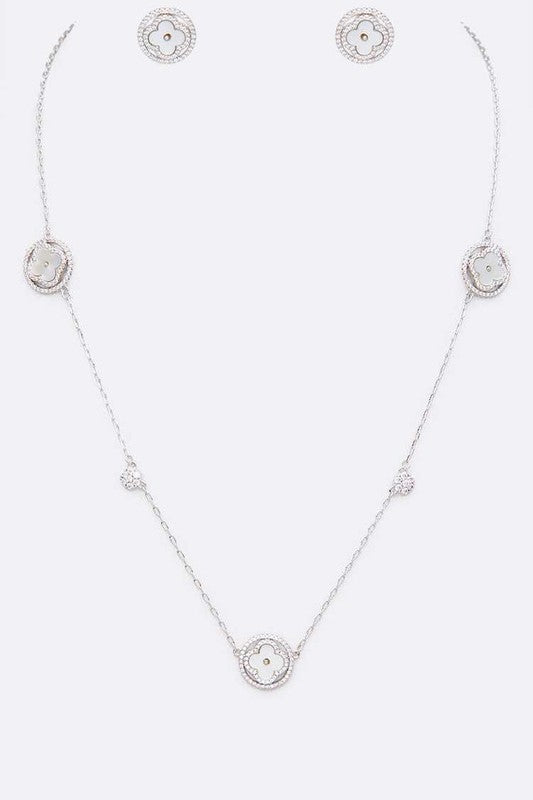 MOP CZ Petite Clover Station Necklace Set