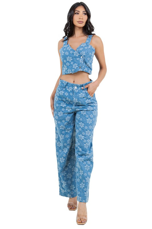 FAHION DENIM TWO PIECE PANTS SET