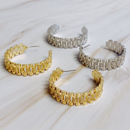 Golden Watch Band Hoop Earrings