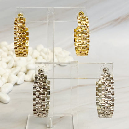 Golden Watch Band Hoop Earrings