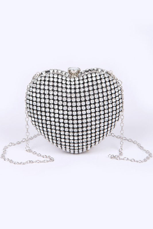 Rhinestone Heart Shape Box Clutch