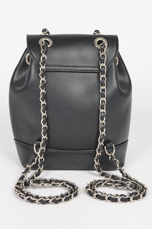 Faux Leather Chain Accent Fashion Backpack