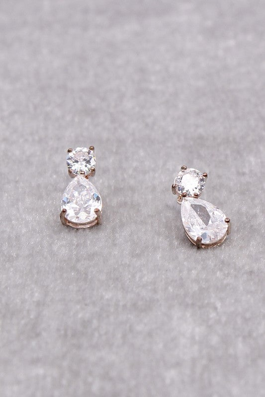 SMALL STONE FACETED ROUND TEAR STUD EARRINGS