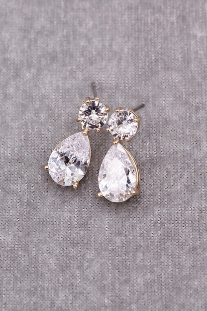 SMALL STONE FACETED ROUND TEAR STUD EARRINGS