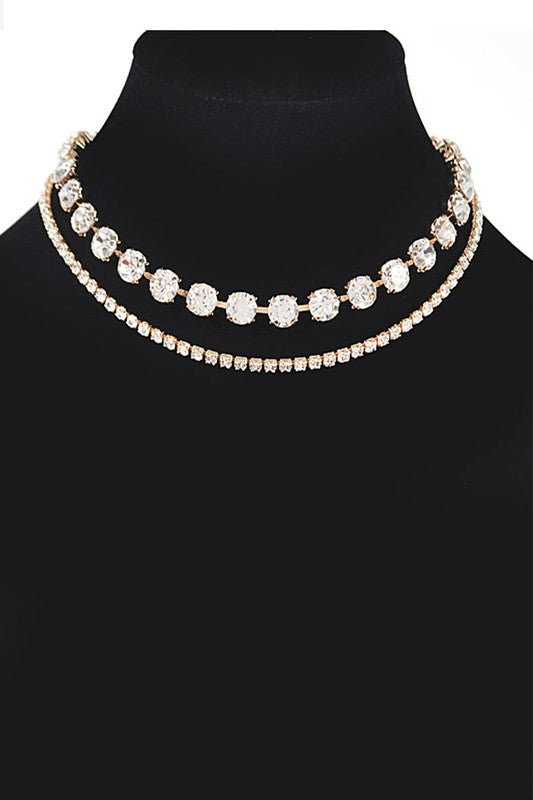 2 In 1 Rhinestone Layered Necklace Set