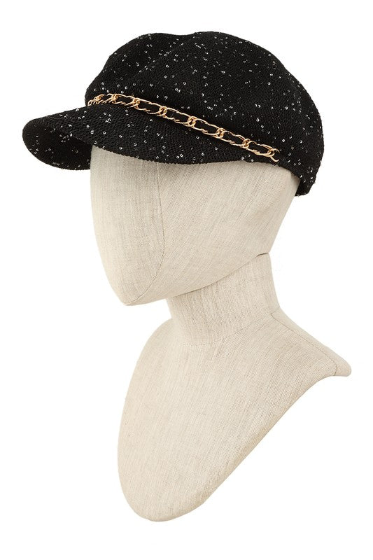 Chain Buckle Beret Straw Hat