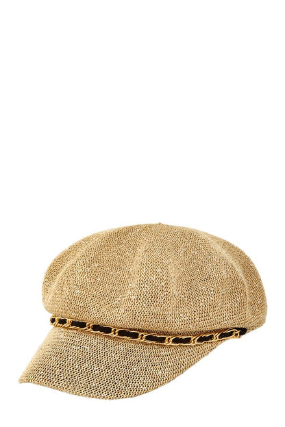 Chain Buckle Beret Straw Hat