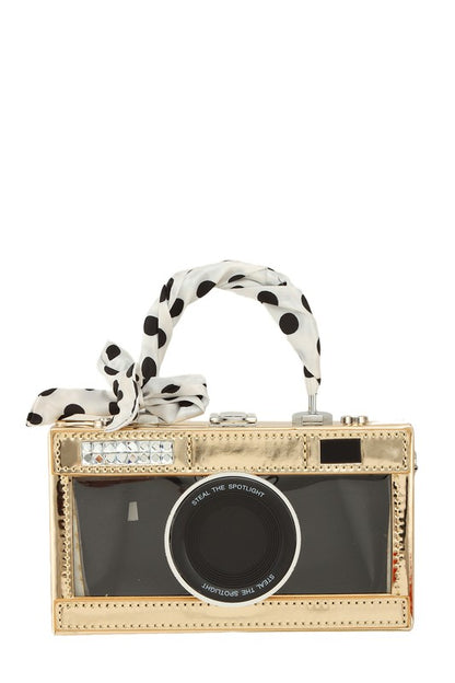 Ribbon and Camera Shape Visible Clutch Bag