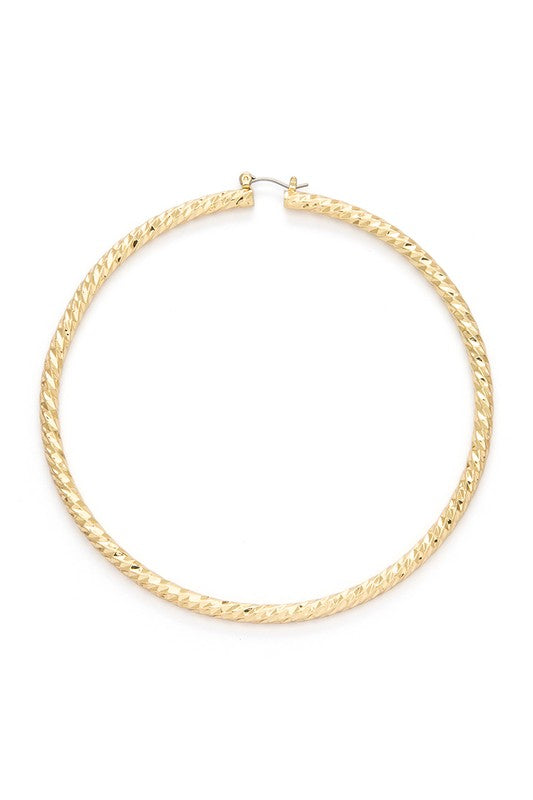 100MM Textured Shiny Hoop Earrings