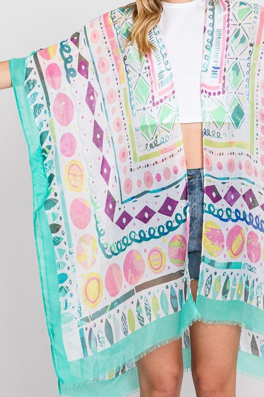 Geo Print Light Weight Kimono Cardigan