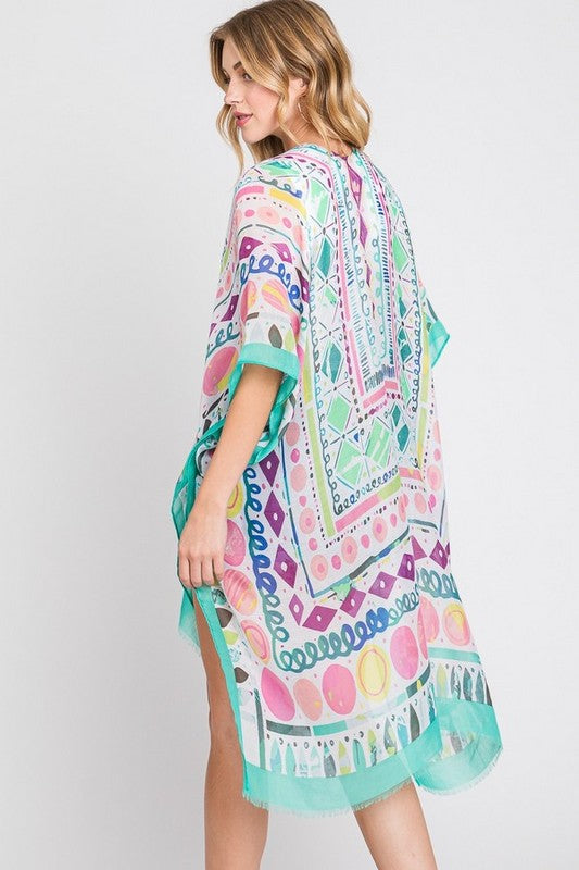 Geo Print Light Weight Kimono Cardigan