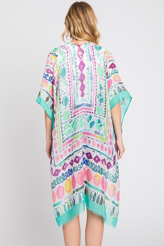 Geo Print Light Weight Kimono Cardigan