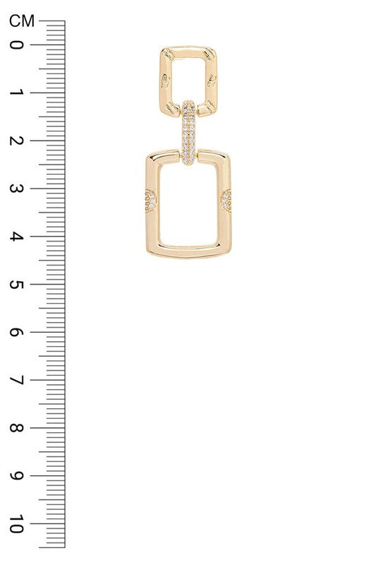 CZ Micro Setting Square Link Earrings