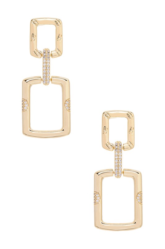 CZ Micro Setting Square Link Earrings