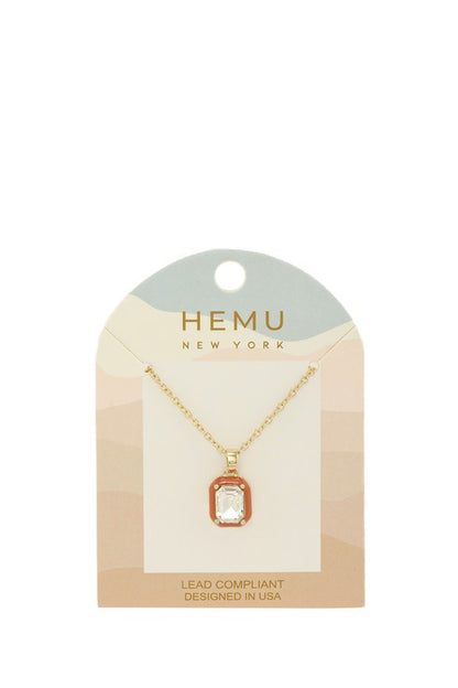 Rhinestone Square Pendant Necklace