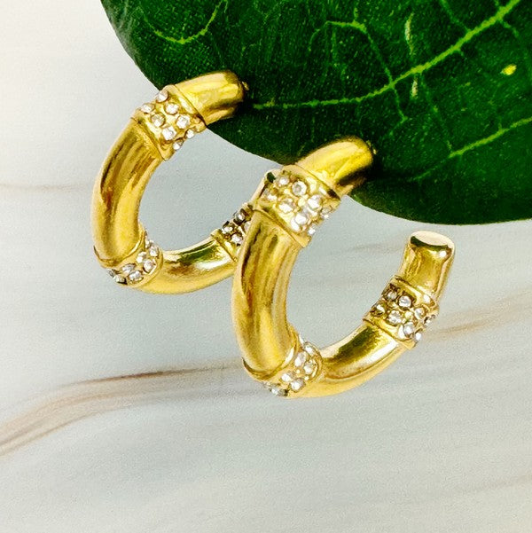 Lovely Bamboo Sparkle Hoop Earrings