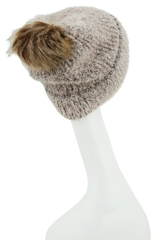 Sable Touch Beanie with Fur Pom