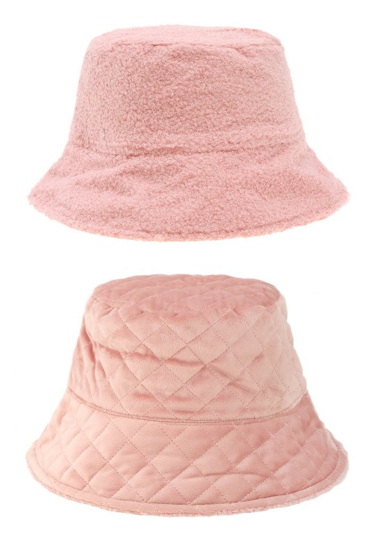 Quilted Velvet and Fur Reversible Bucket Hat