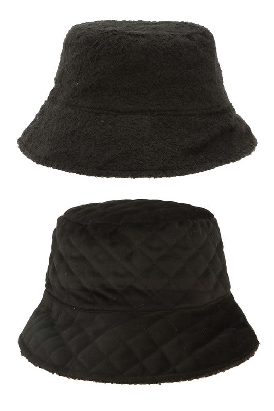 Quilted Velvet and Fur Reversible Bucket Hat