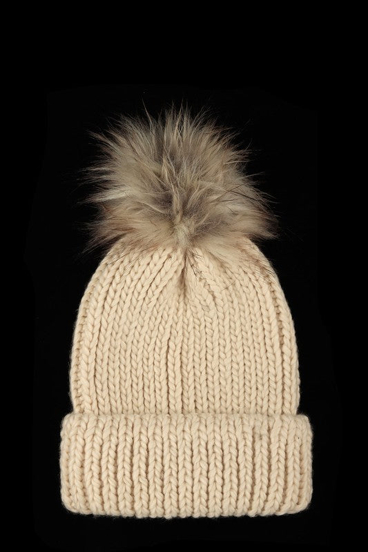 Basic Knit Cuffed Pom Beanie