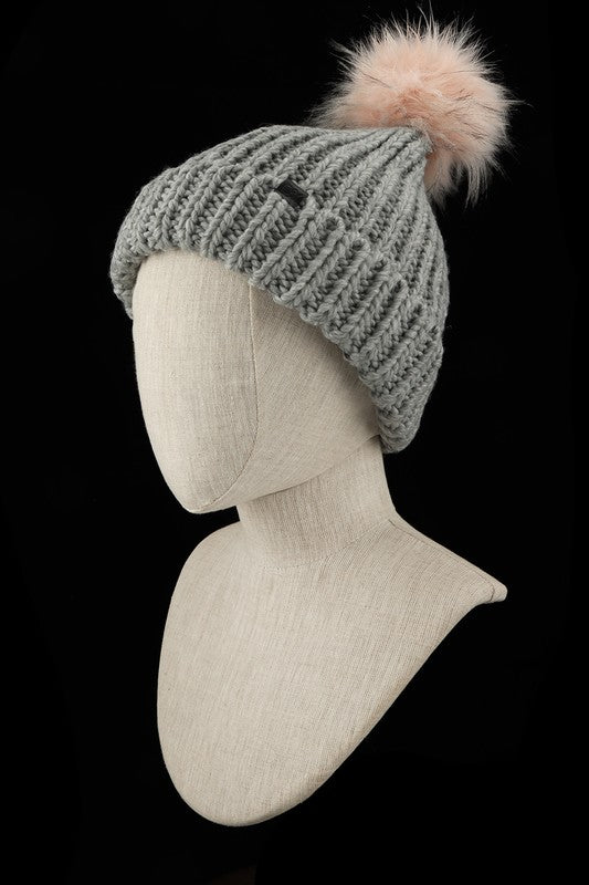 Jewel Knit Cuffed Pom Beanie