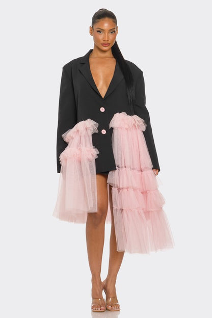 Oversized Tulle Blazer Dress Black and Pink