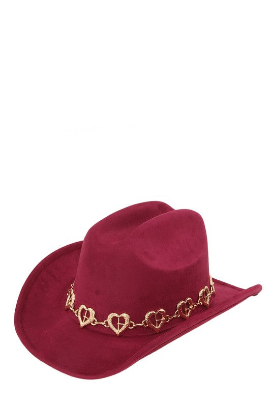 Fedora Hat with Metal Heart Chain Accent