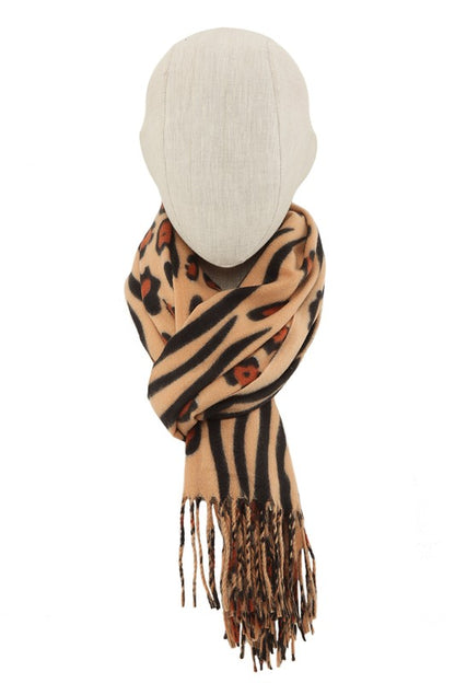 Leopard Printed with Fringe Scarf