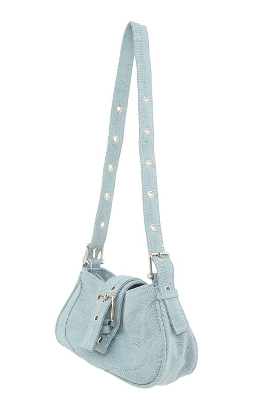 Decorative Buckle Denim Shoulder Bag