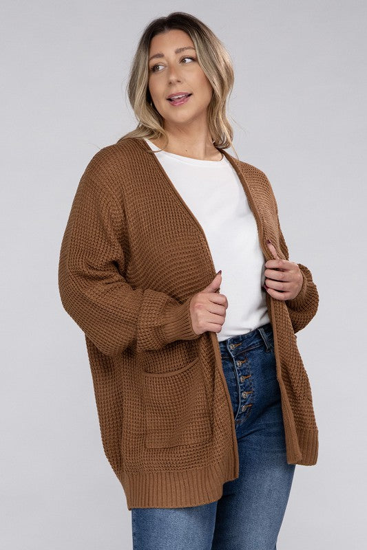 PLUS Low Gauge Waffle Open Cardigan Sweater