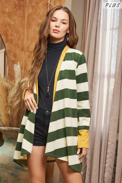 Open Front Striped Draped Cardigan