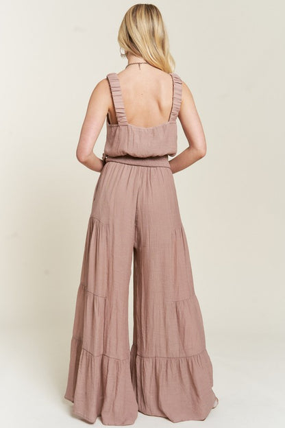 ELASTIC STRAP TIERED JUMPSUIT