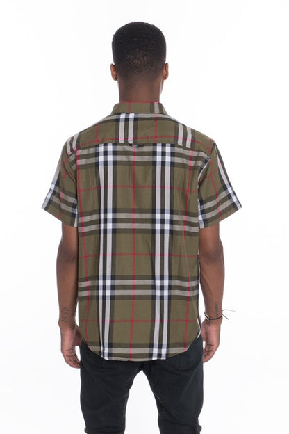 Weiv Men's Casual Short Sleeve Checker Shirts