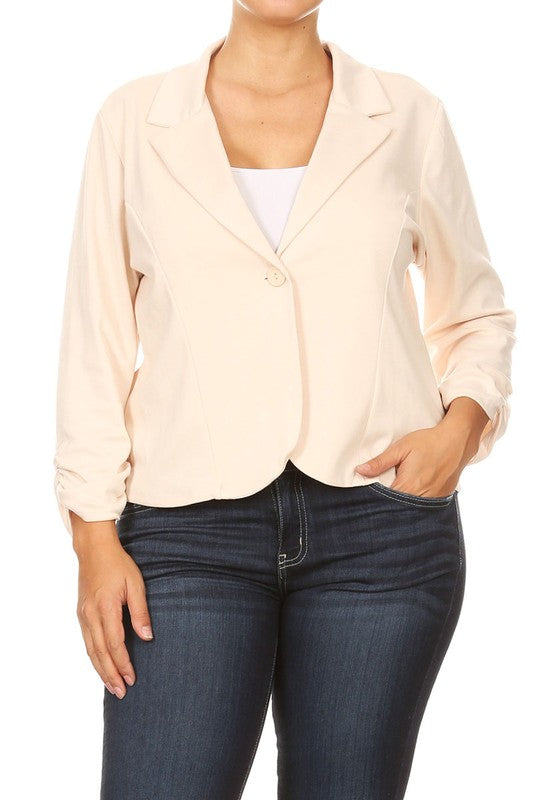 Plus size Solid, waist length blazer